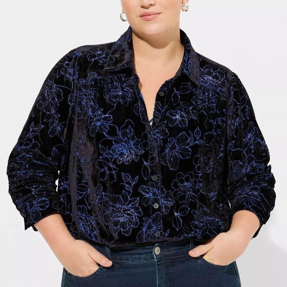 Torrid Velvet Burnout Blouse Womens 2X Purple Semisheer Whimsigoth Floral - Picture 1 of 6